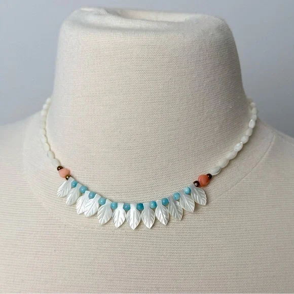 Vintage Shell Leaf Choker Necklace 80s-90s - Picture 2 of 4